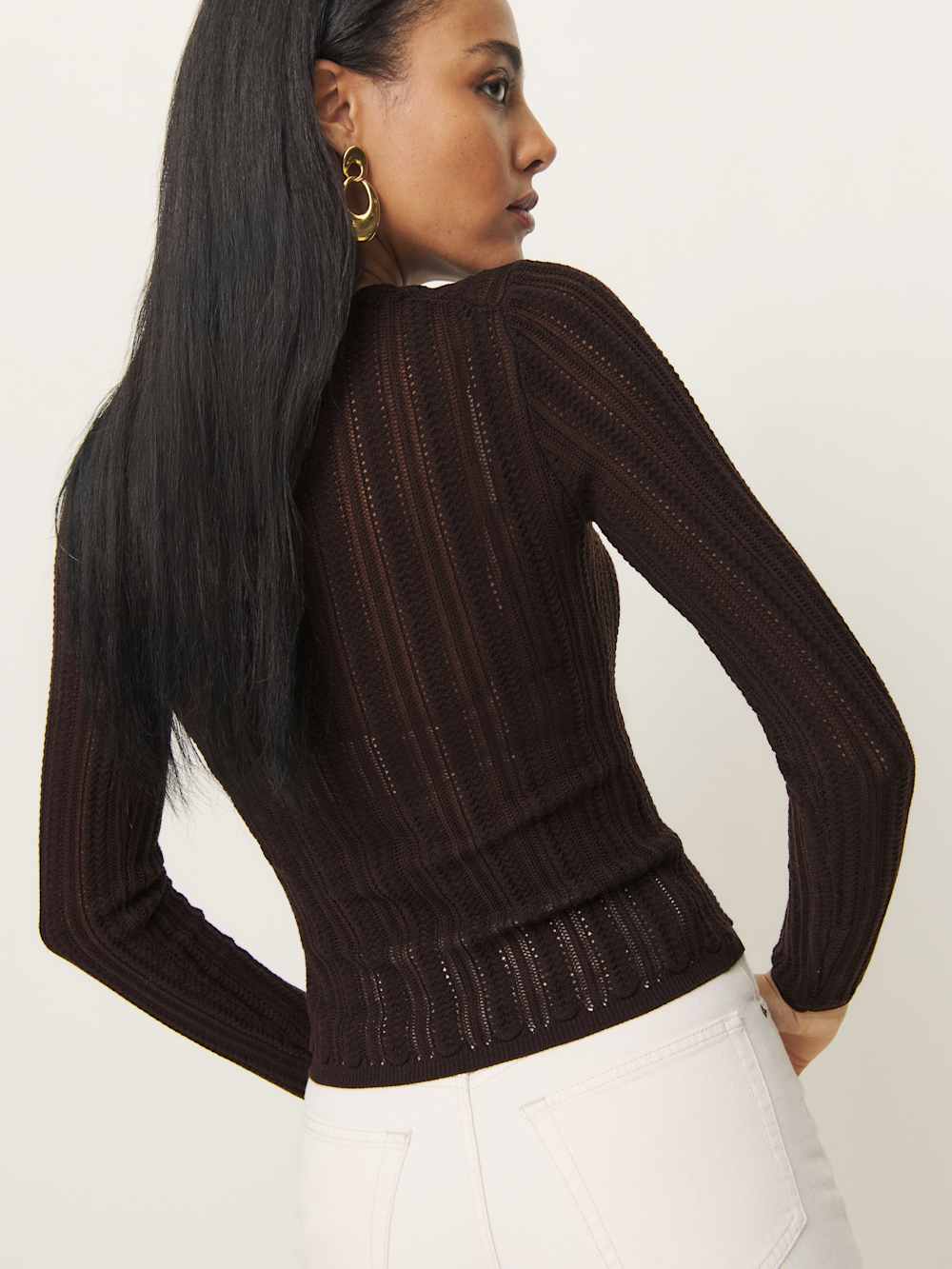 Nadia Regenerative Merino Lace Up Sweater - Mole