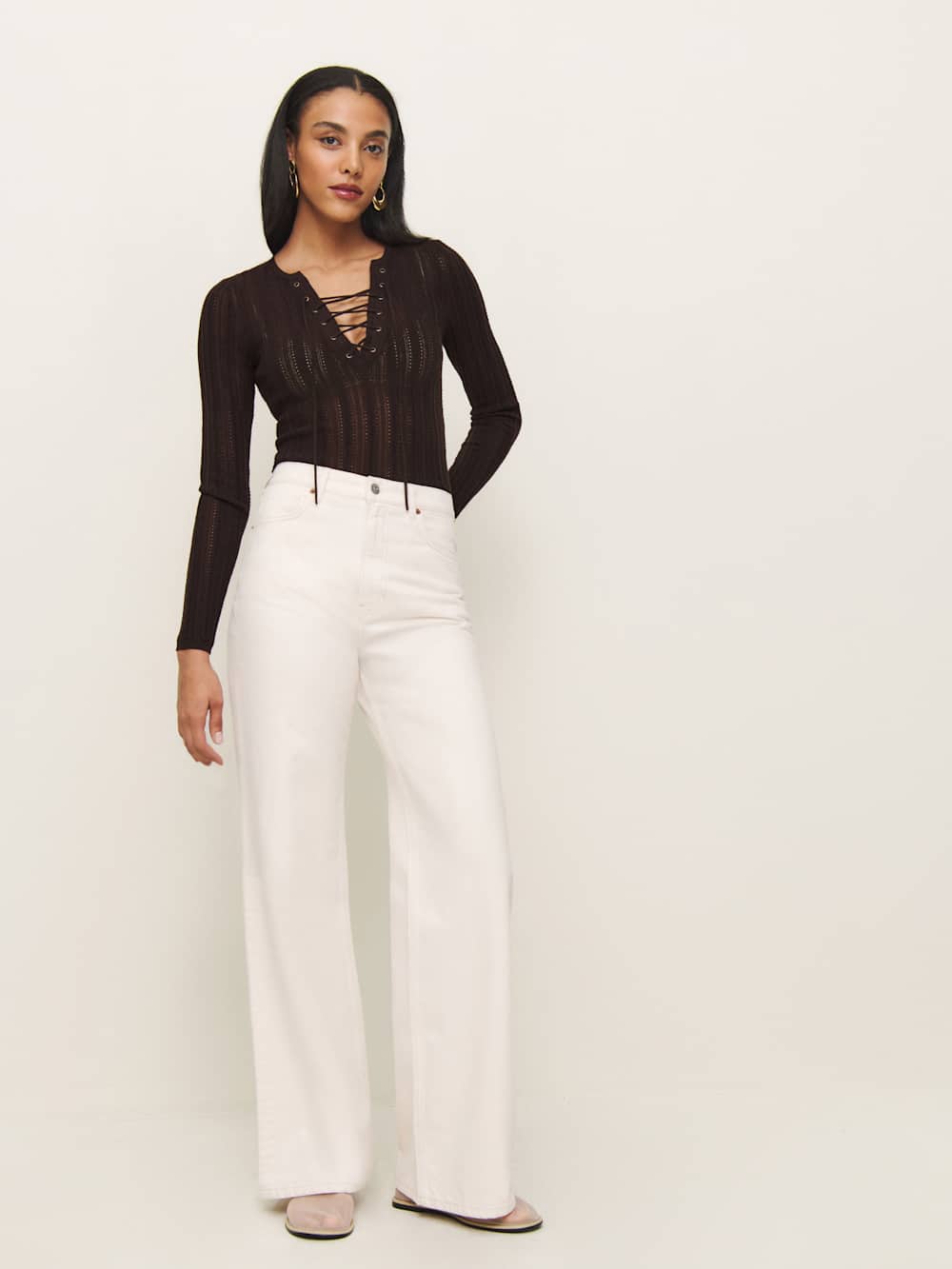 Nadia Regenerative Merino Lace Up Sweater - Mole