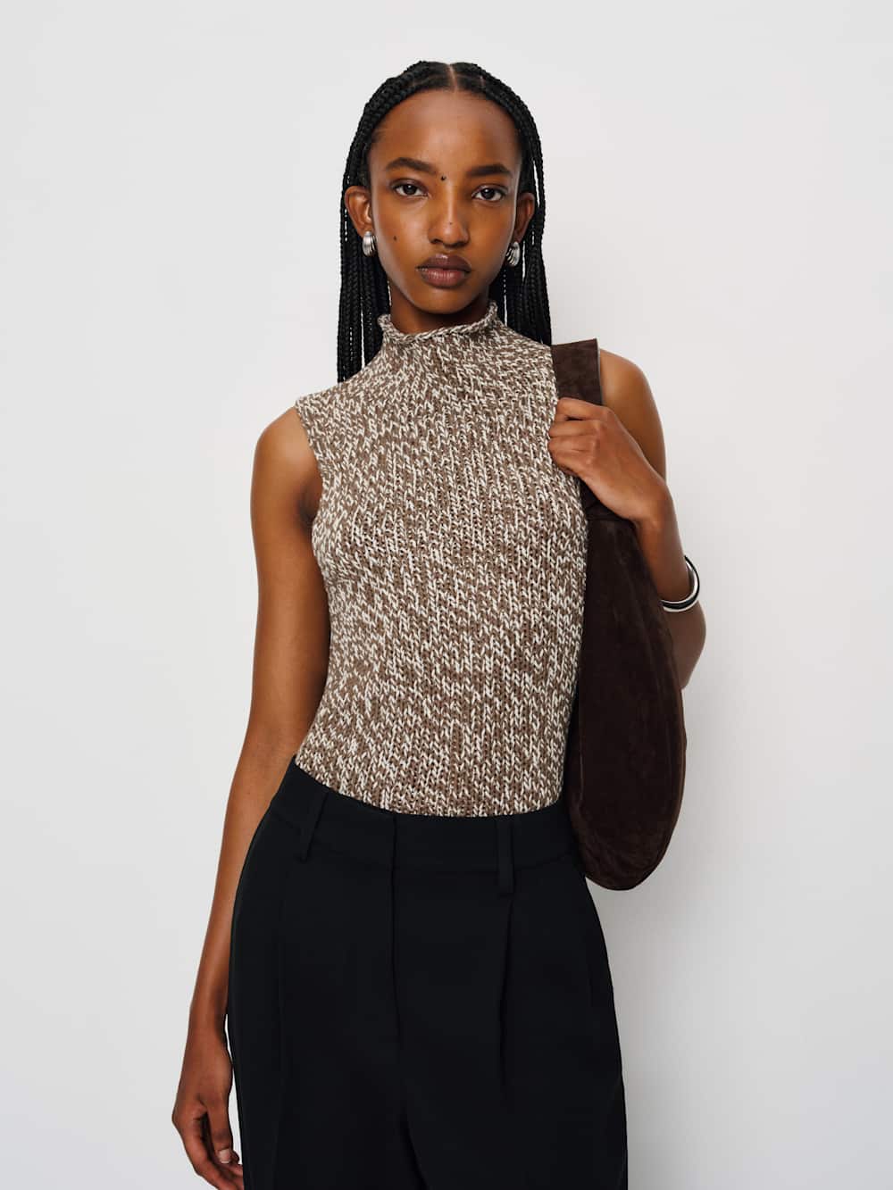 Maisie Cotton Sweater Tank - Shitake Fior Di Latte Marl