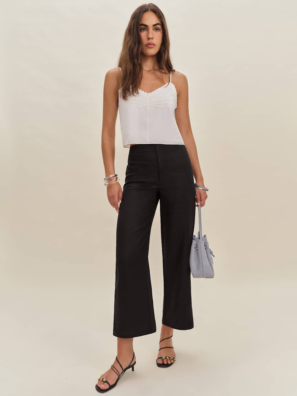 Joni Linen Cropped Pant - Black