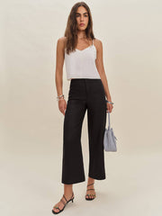 Joni Linen Cropped Pant - Black