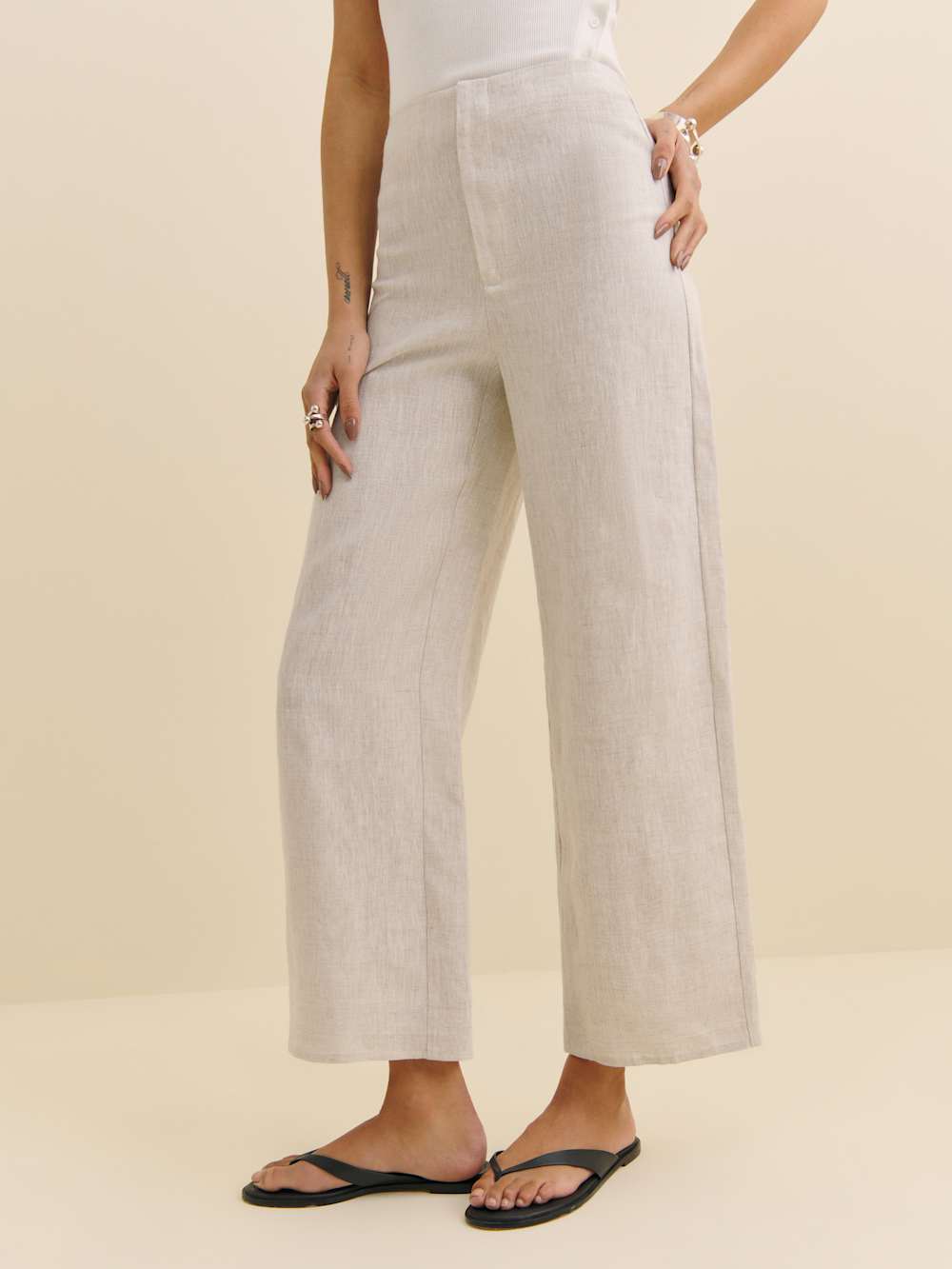 Joni Linen Cropped Pant - Oatmeal