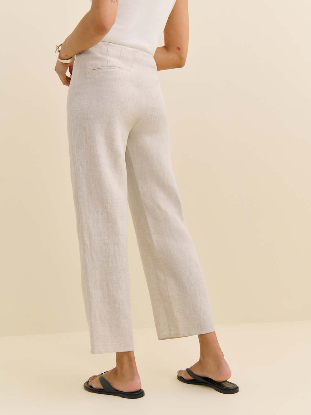 Joni Linen Cropped Pant - Oatmeal