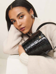 Irina Bucket Bag - Black Croc Emboss