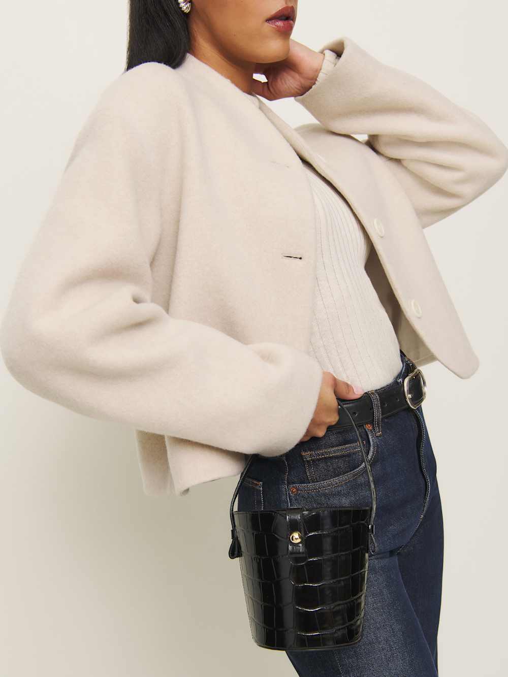 Irina Bucket Bag - Black Croc Emboss