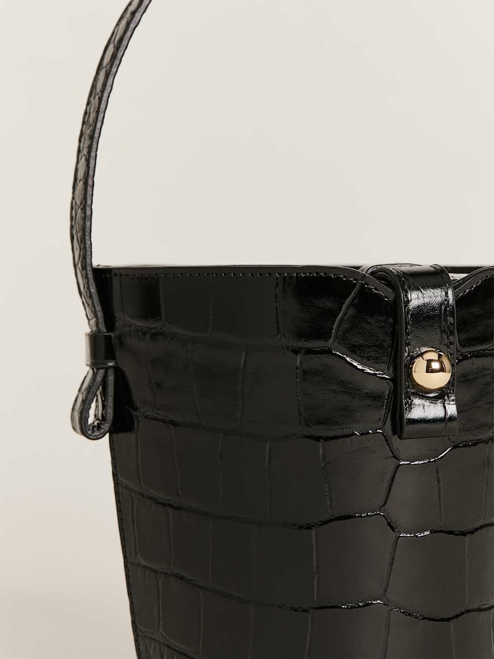 Irina Bucket Bag - Black Croc Emboss