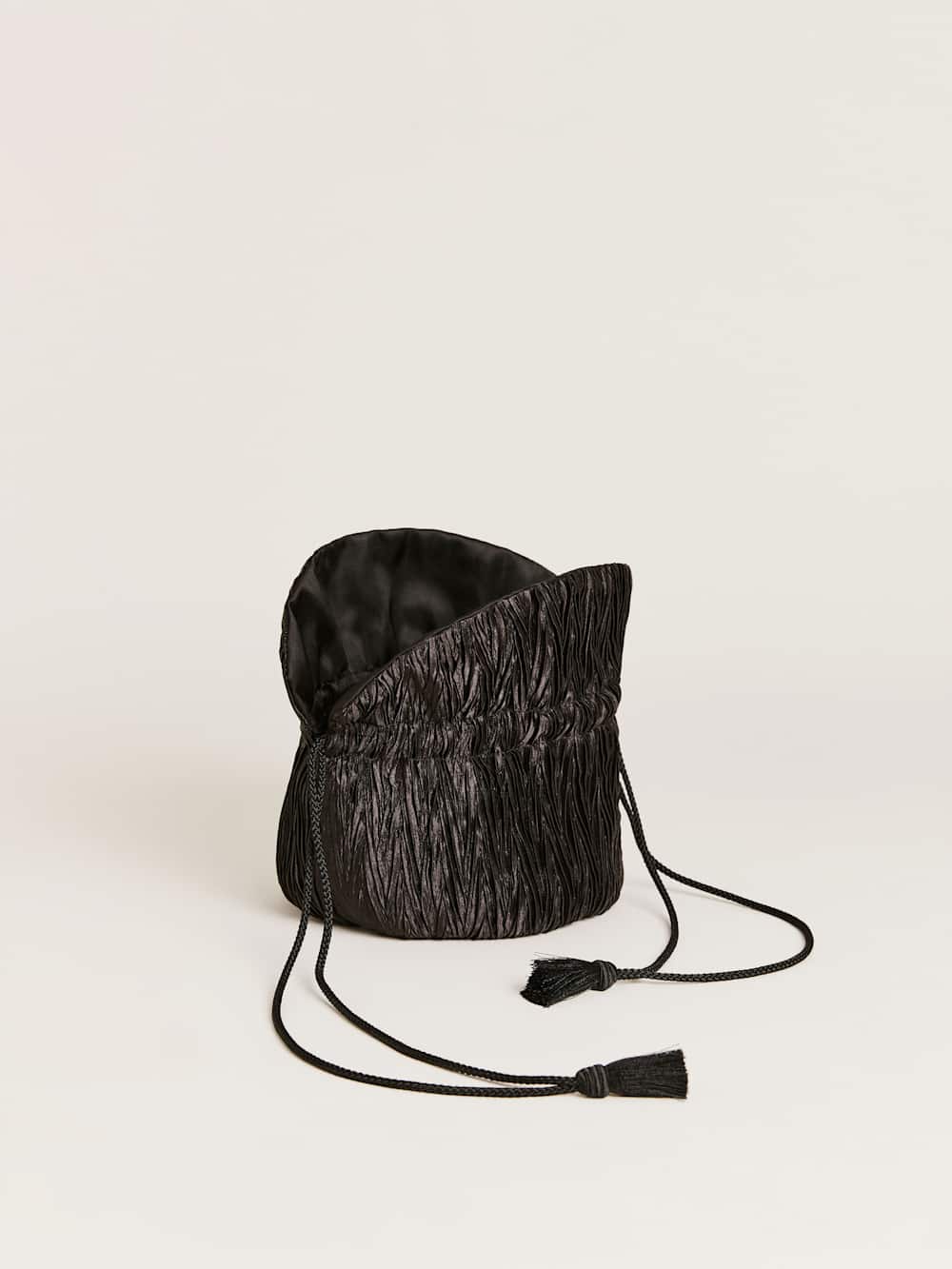 Aphrodite Pleated Pouch - Plisse Black Satin