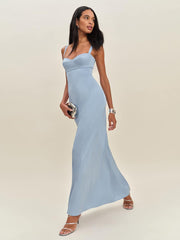 Britney Satin Dress - Blue Mist