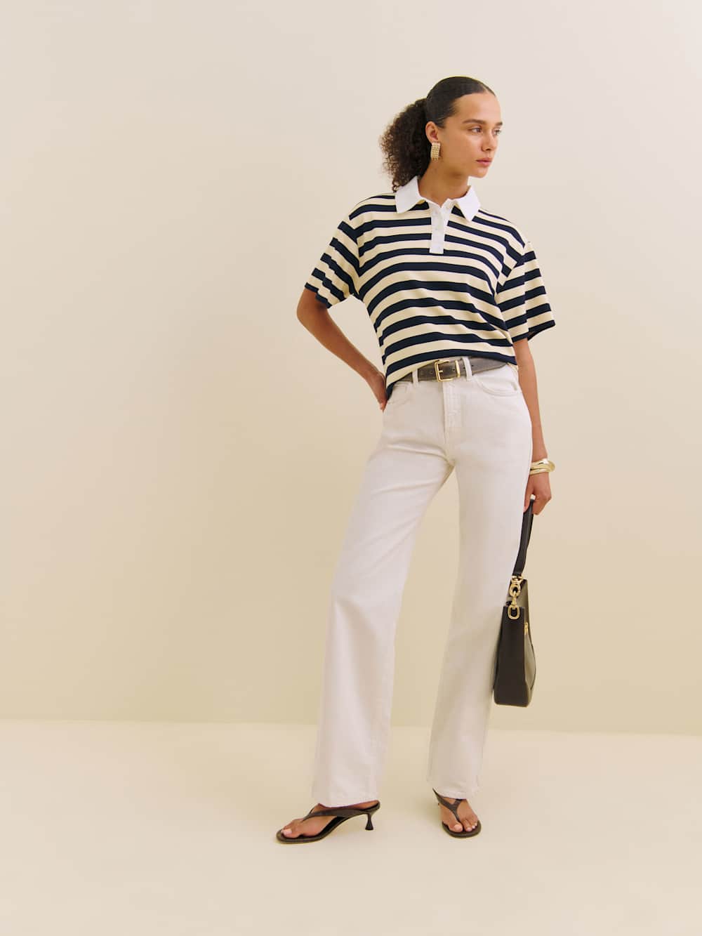 Jean Knit Shirt - Cream And Navy Stripe