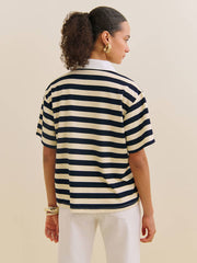 Jean Knit Shirt - Cream And Navy Stripe