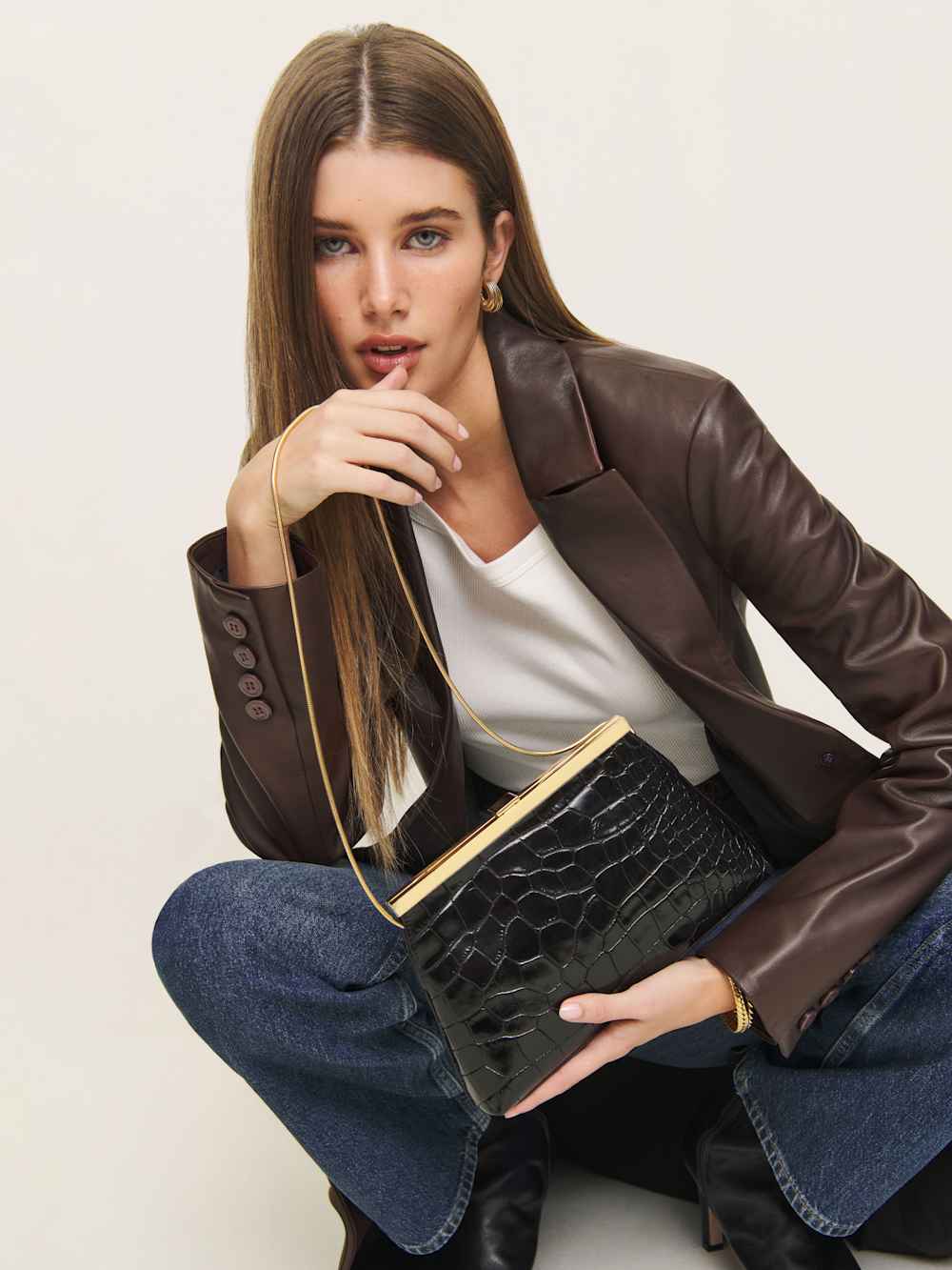 Iliana Shoulder Bag - Black Croc Emboss