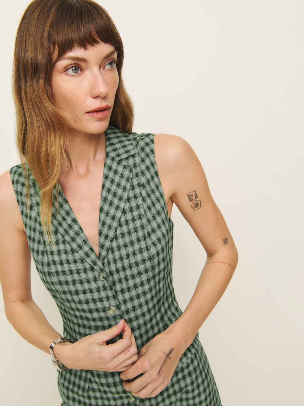 Leila Linen Romper - Cactus Check