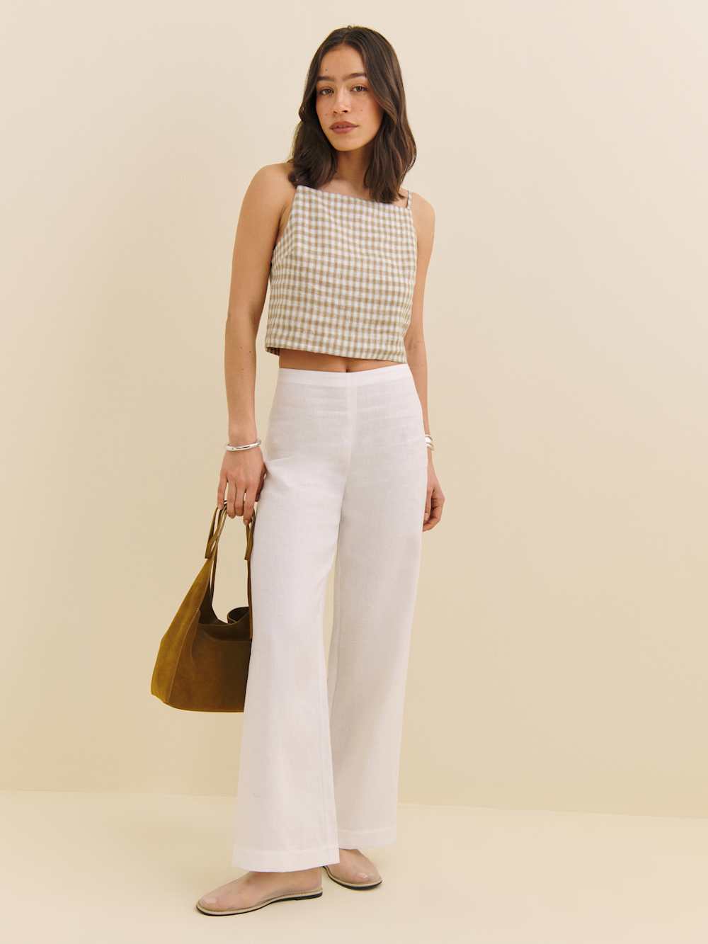 Kerri Linen Top - Dunes Check