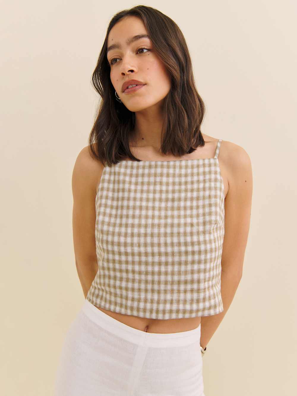 Kerri Linen Top - Dunes Check