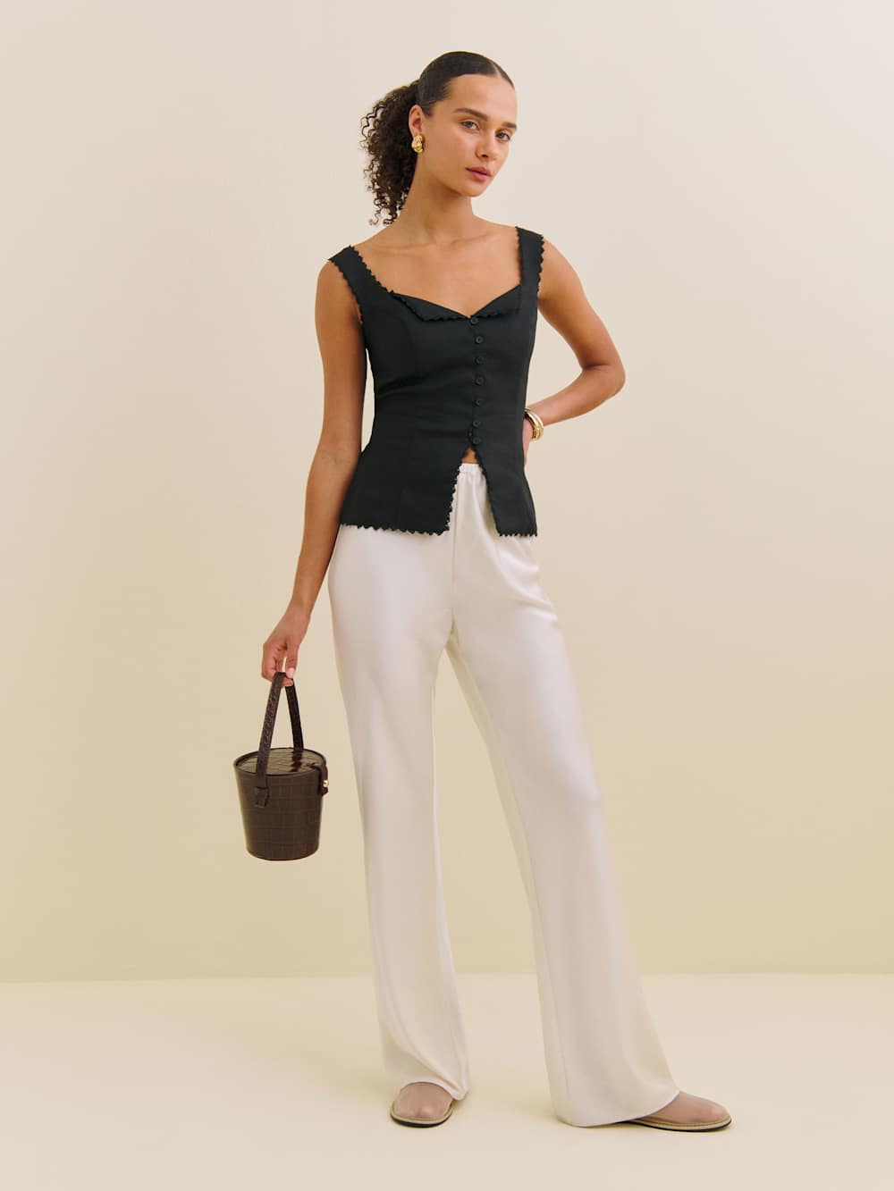 Viola Linen Top - Black