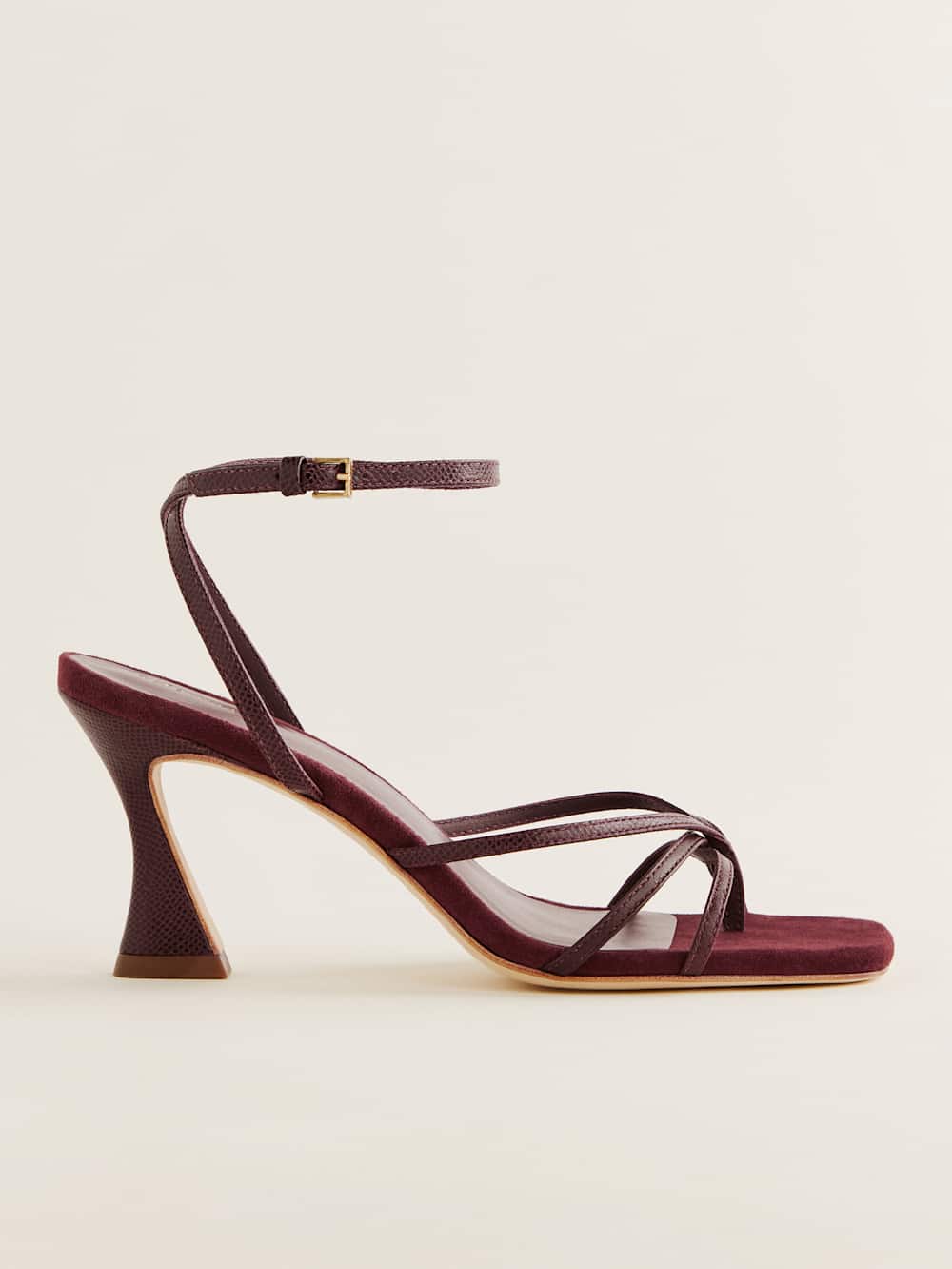 Gen Heeled Sandal - Wine Snake Suede