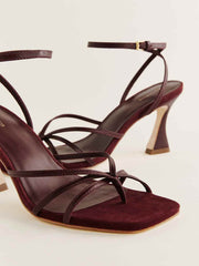 Gen Heeled Sandal - Wine Snake Suede