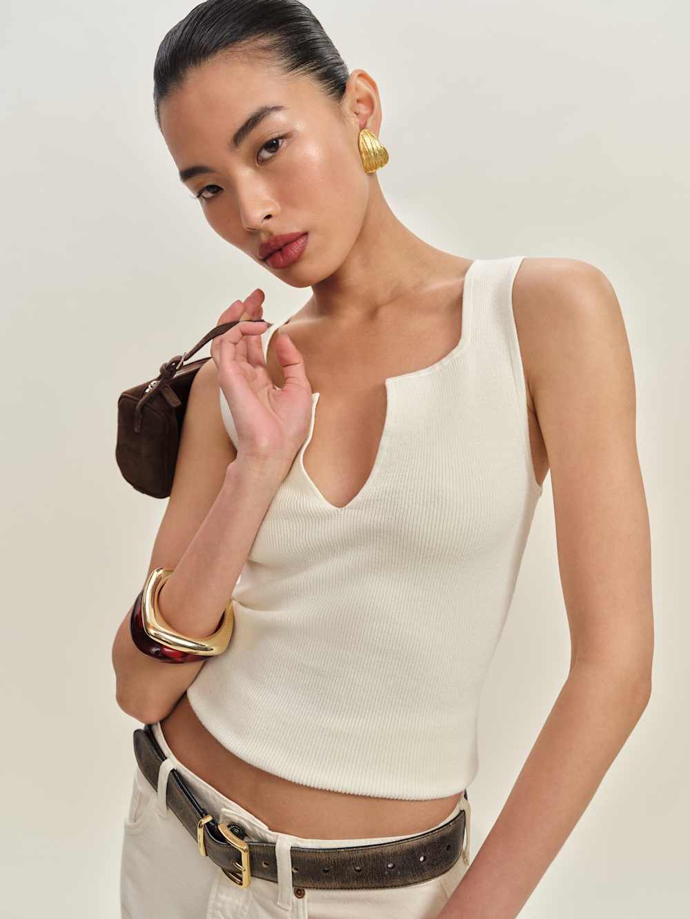 Rylie Cotton Sweater Tank - Fior Di Latte