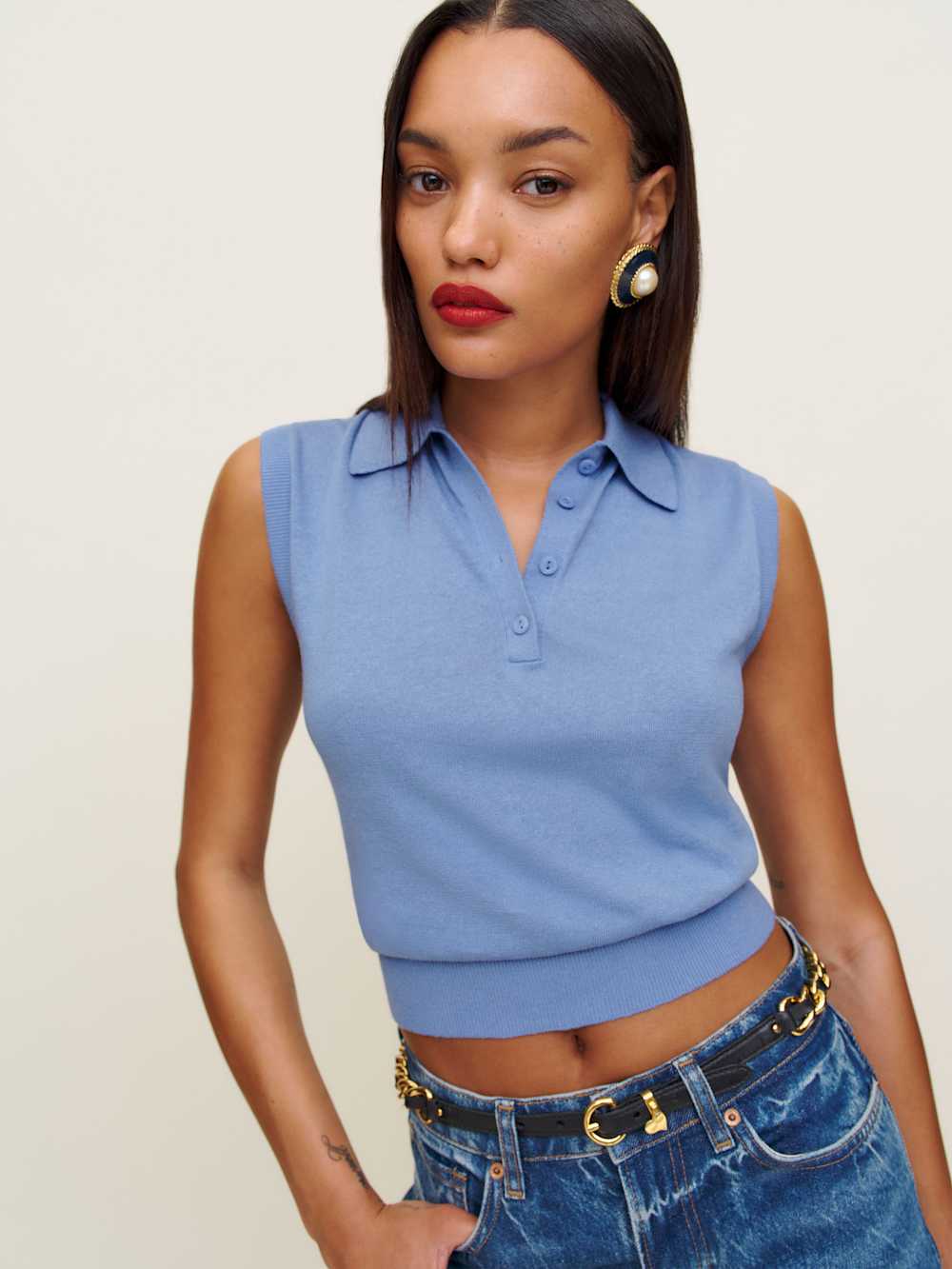Carrie Linen Cotton Polo - Blue Moon