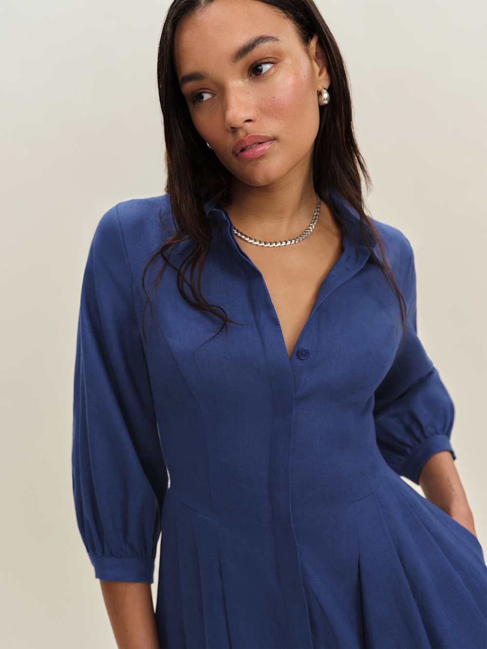 Tara Linen Dress - French Blue