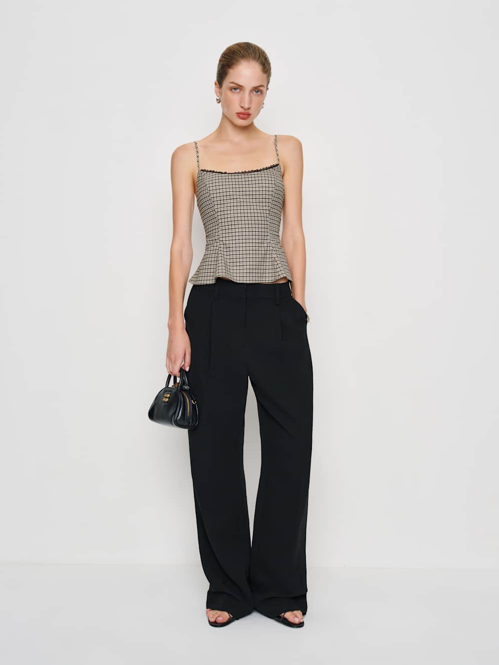 Genevieve Top - Beige And Black Check
