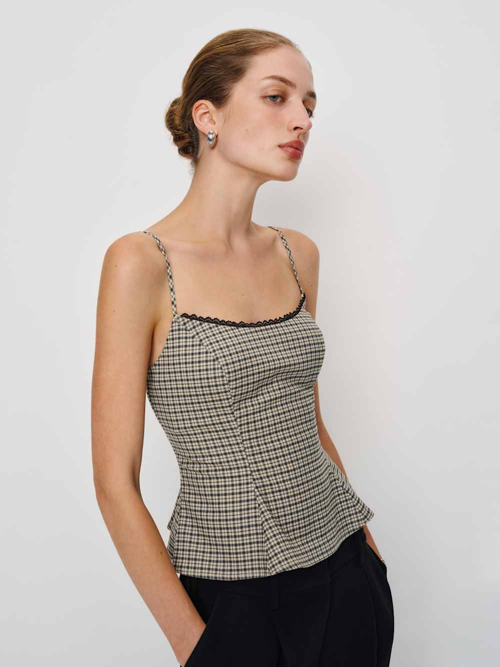 Genevieve Top - Beige And Black Check