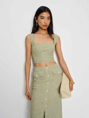 Jasmine Linen Top - Avocado Check