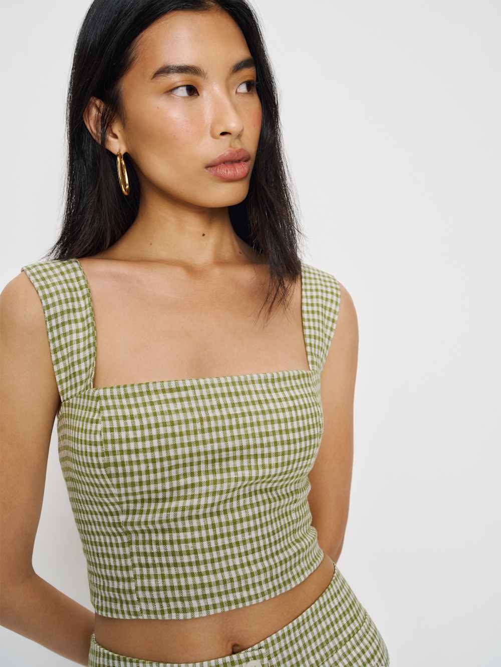 Jasmine Linen Top - Avocado Check