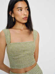 Jasmine Linen Top - Avocado Check