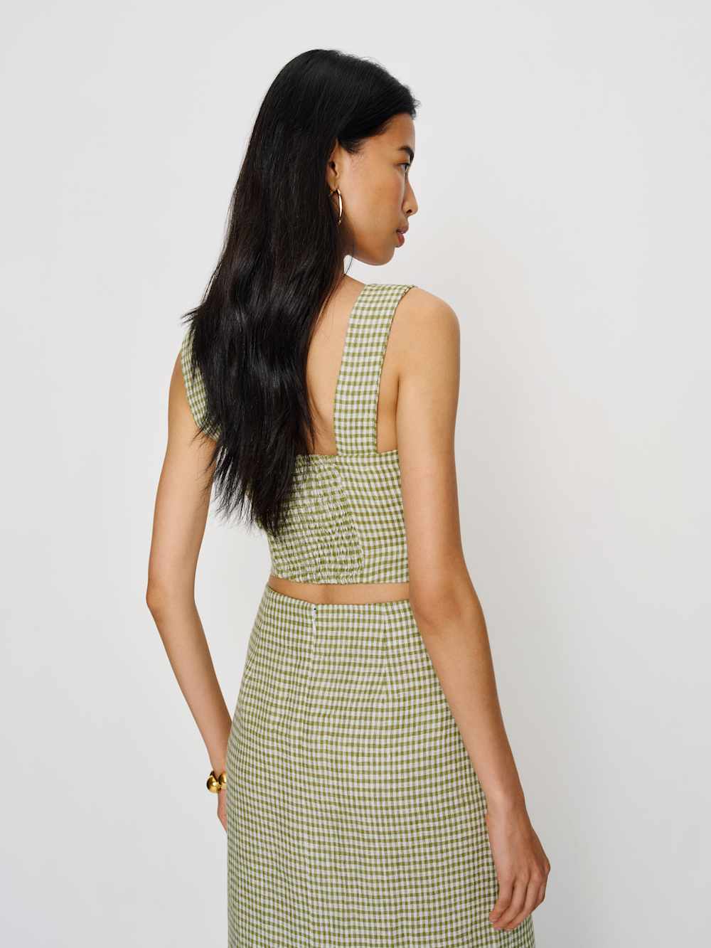 Jasmine Linen Top - Avocado Check