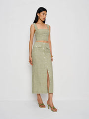 Jasmine Linen Top - Avocado Check