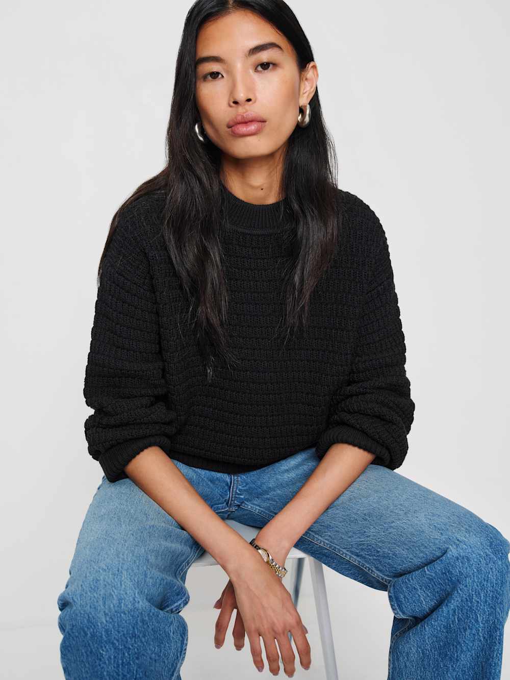 Collie Oversized Cotton Crew - Black