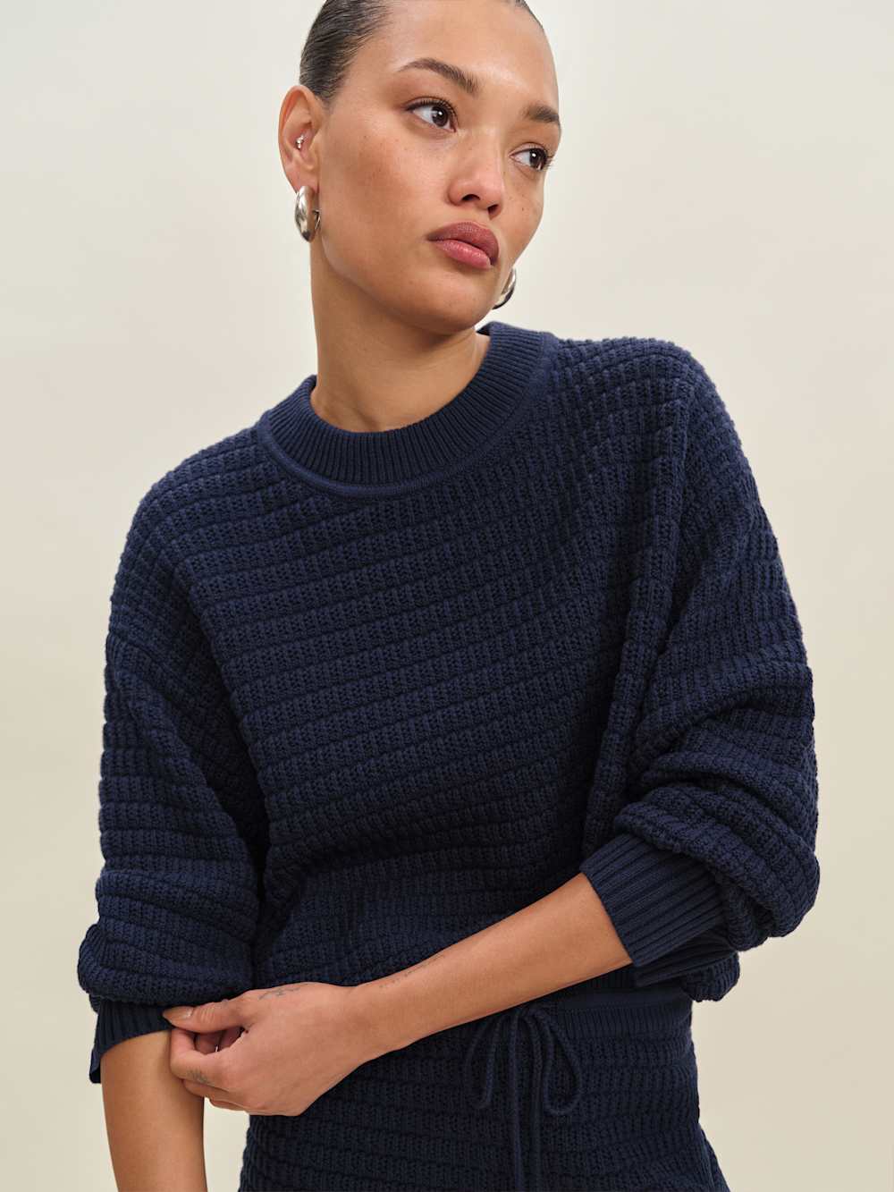 Collie Oversized Cotton Crew - Navy