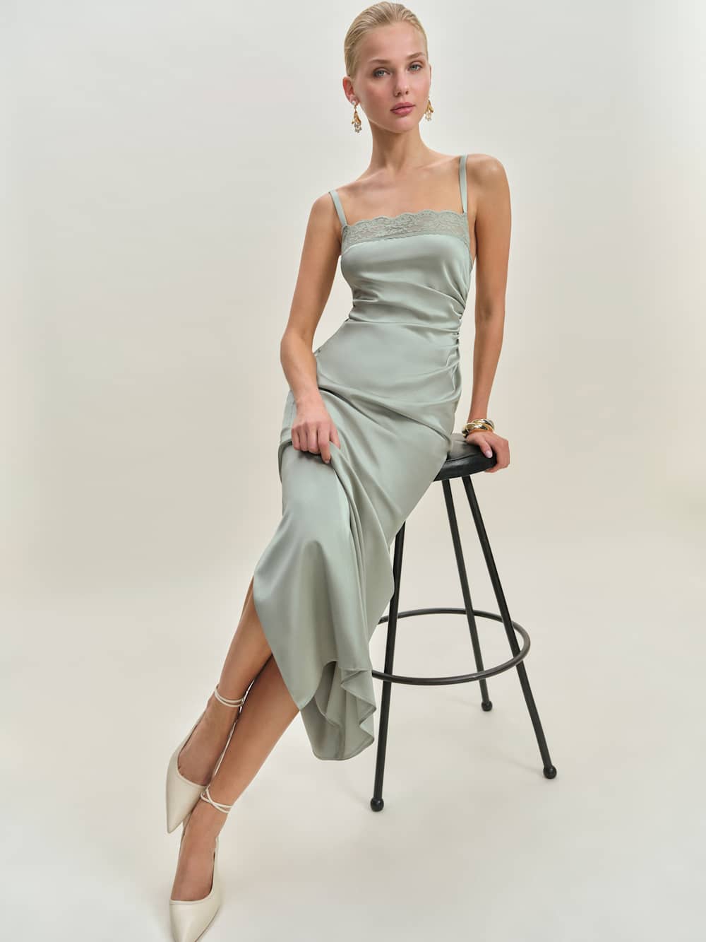 Vesper Satin Dress - Salvia