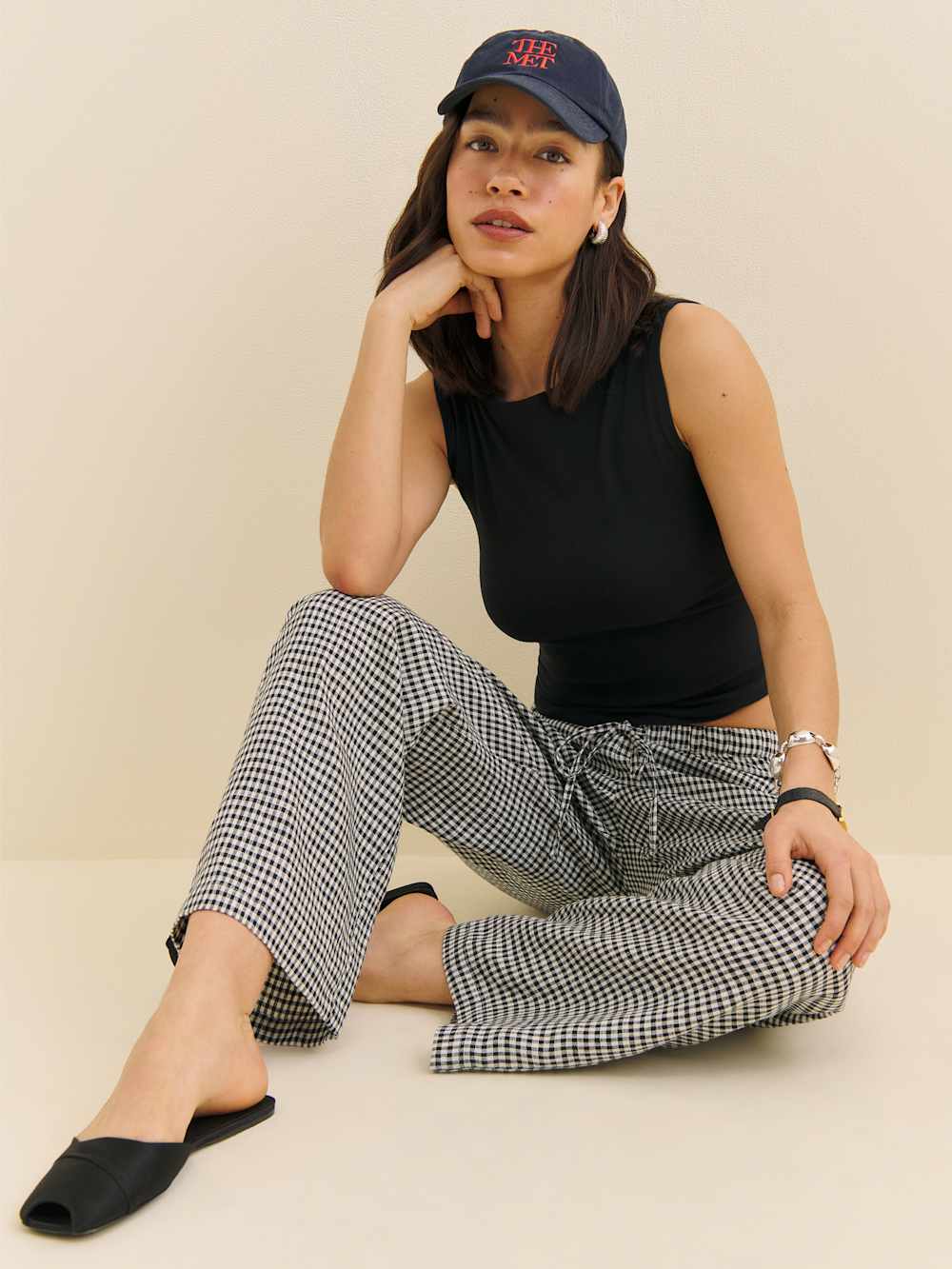 Olina Linen Cropped Pant - Remy Check