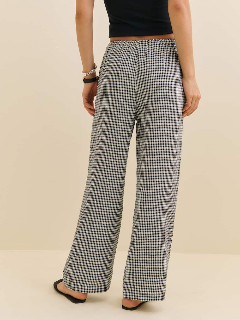 Olina Linen Cropped Pant - Remy Check