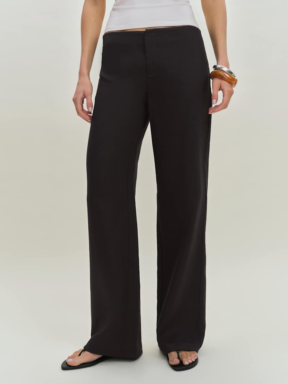 Petites Vida Linen Low Rise Pant - Black