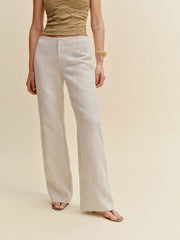 Petites Vida Linen Low Rise Pant - Oatmeal