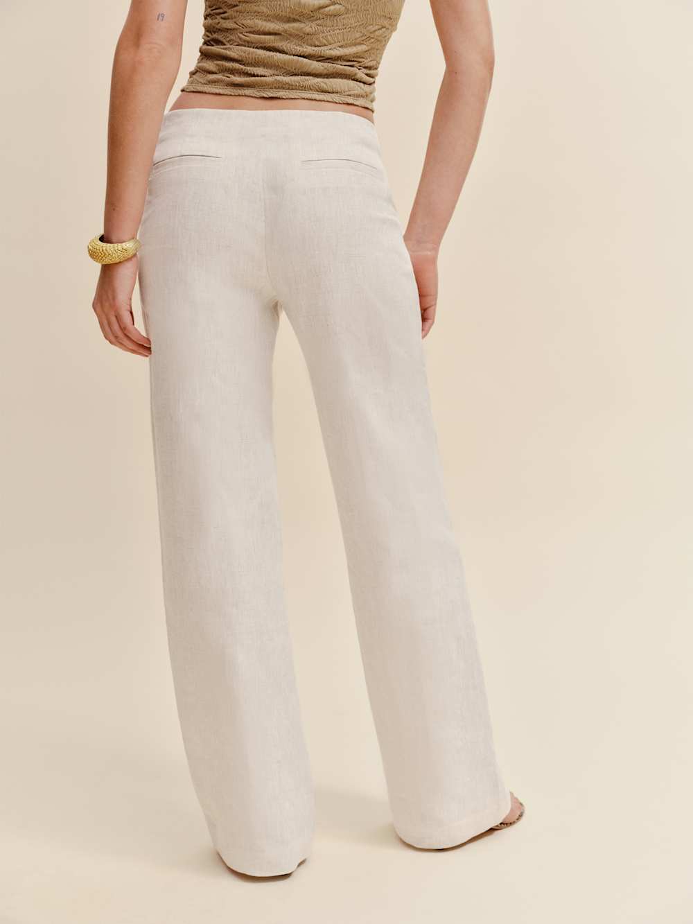 Petites Vida Linen Low Rise Pant - Oatmeal