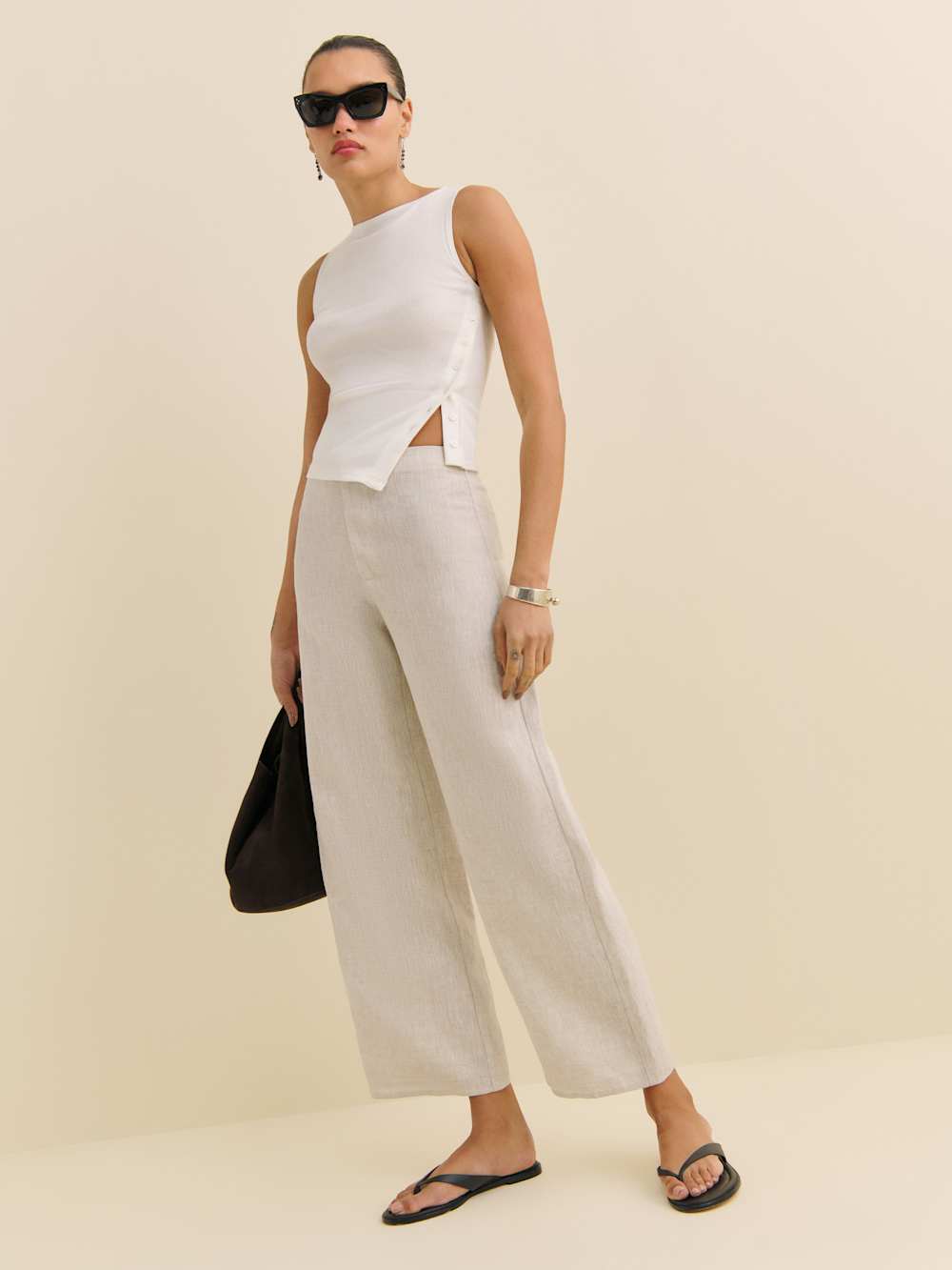 Petites Joni Linen Cropped Pant - Oatmeal