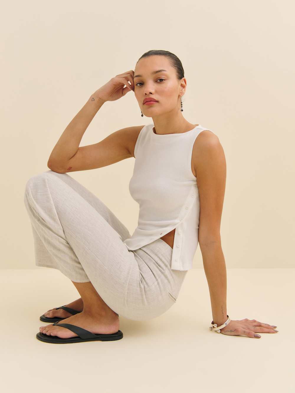 Petites Joni Linen Cropped Pant - Oatmeal