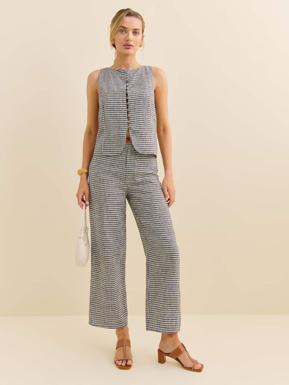Petites Joni Linen Cropped Pant - Remy Check