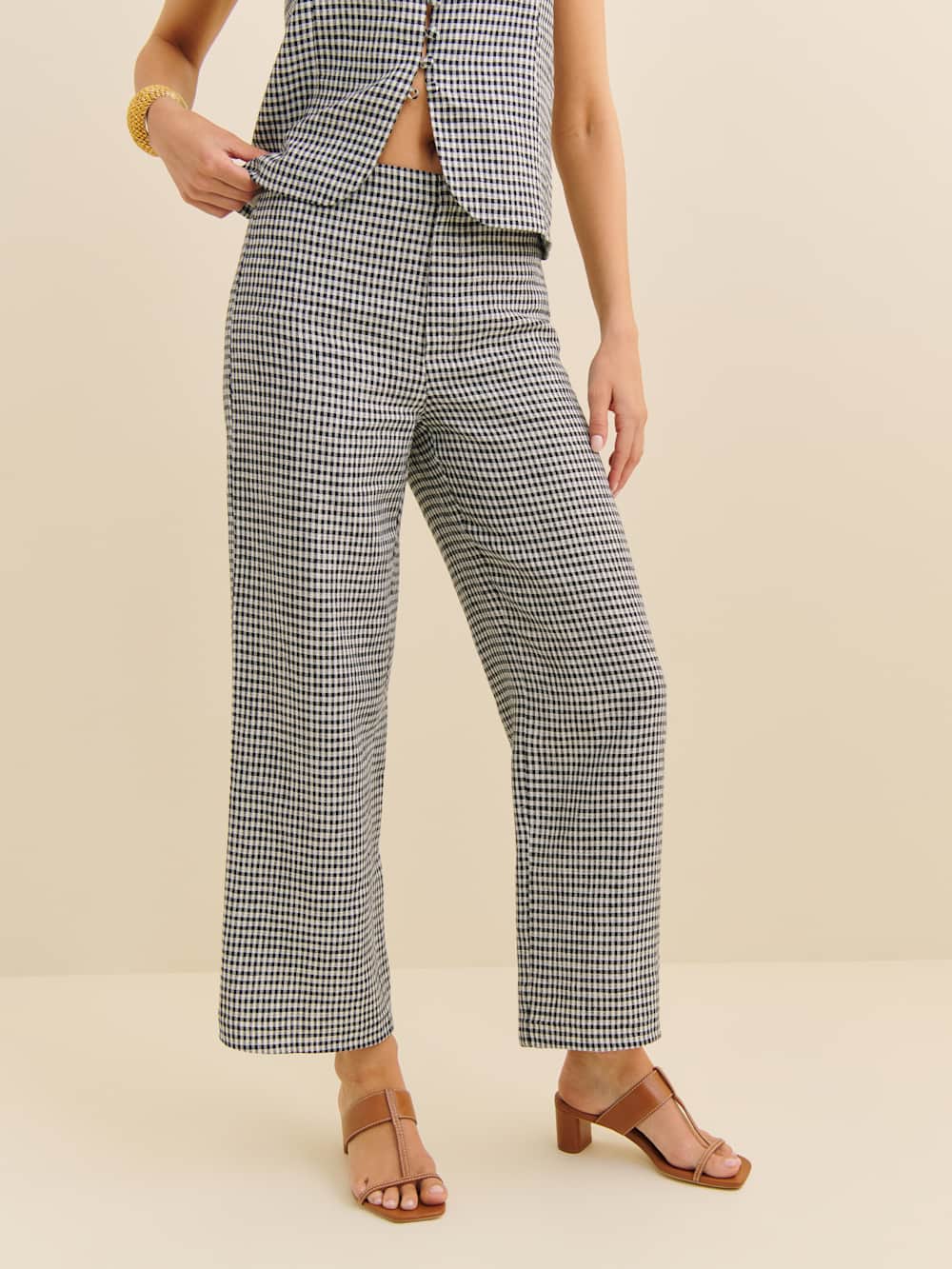 Petites Joni Linen Cropped Pant - Remy Check