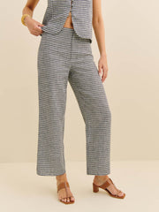 Petites Joni Linen Cropped Pant - Remy Check