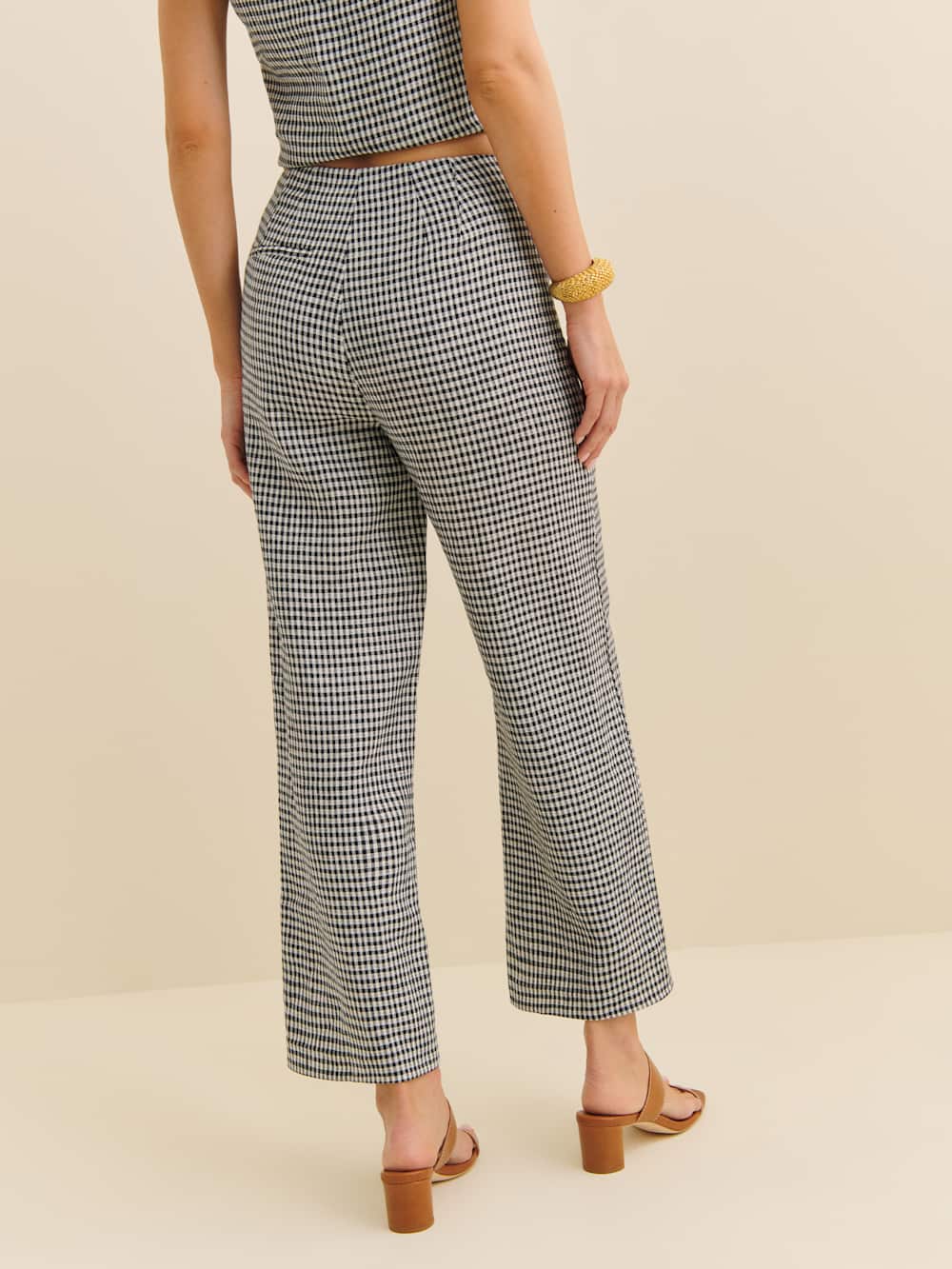 Petites Joni Linen Cropped Pant - Remy Check
