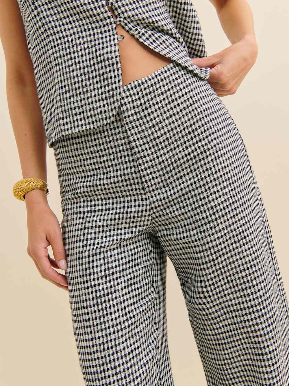 Petites Joni Linen Cropped Pant - Remy Check