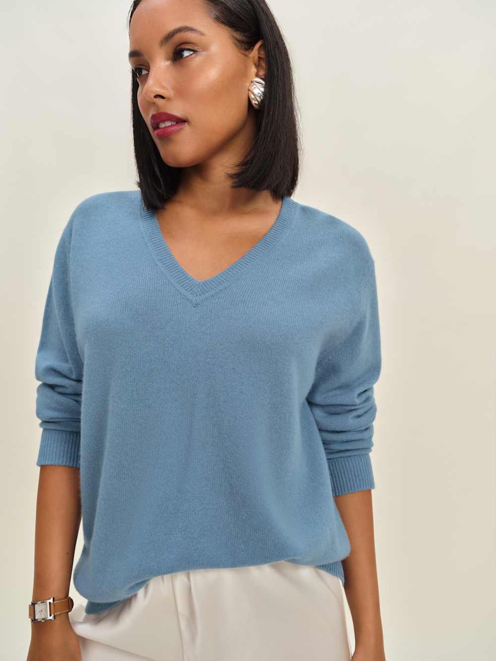 Remi Cashmere V Neck - Bluebell