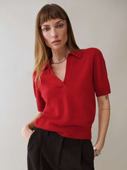 Louise Cashmere Polo Sweater - Sundried Tomato
