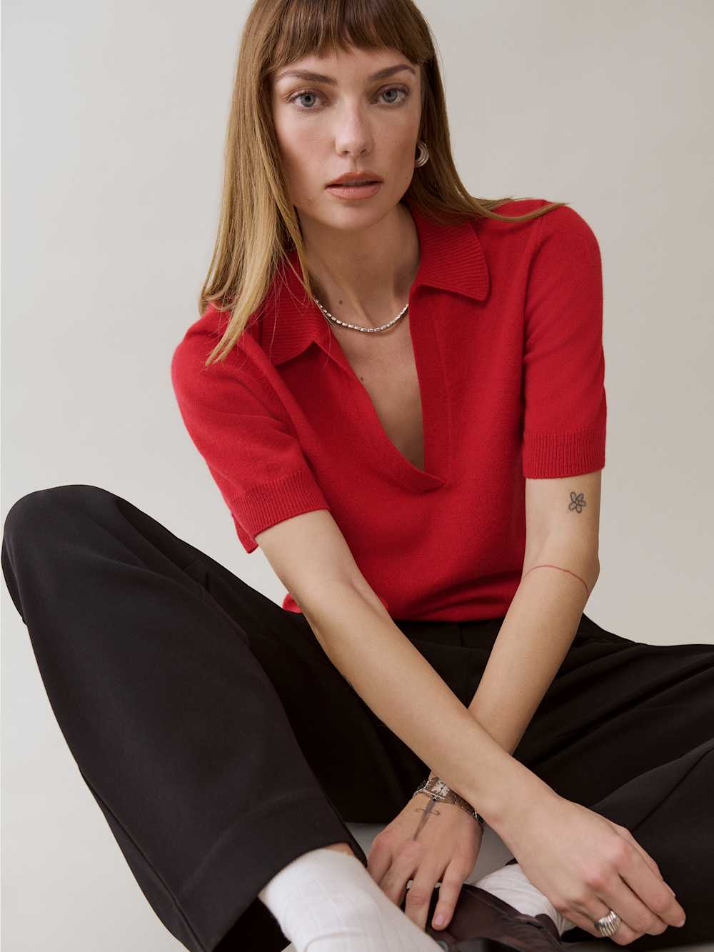 Louise Cashmere Polo Sweater - Sundried Tomato