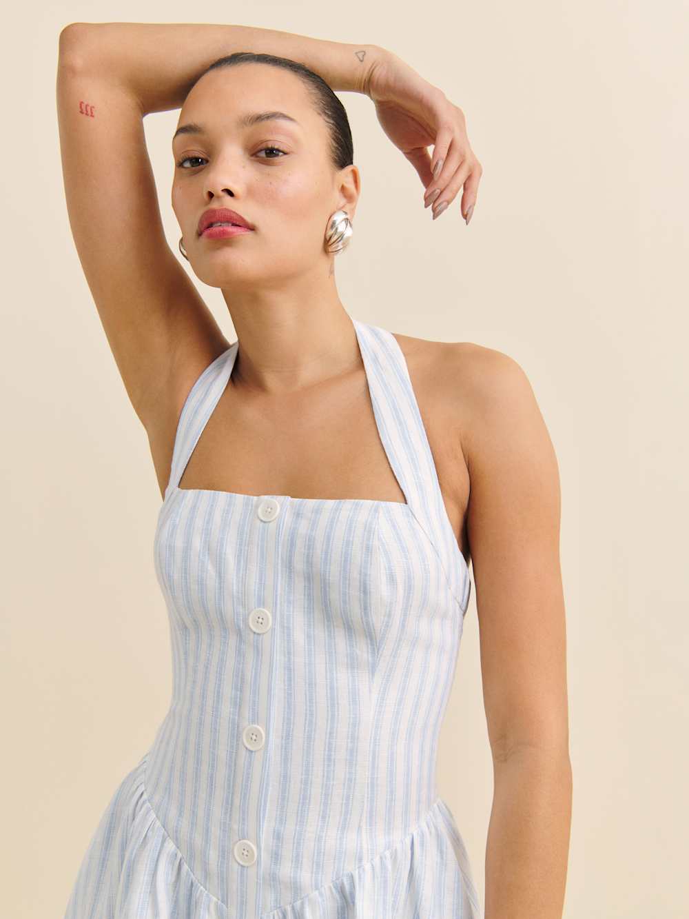 Petites Mariela Linen Dress - Swan Stripe